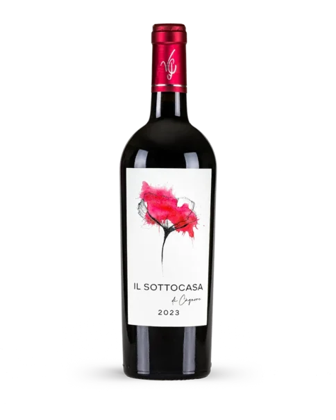 <span style="color: #b91735;" class="font-cagnore1">IL SOTTOCASA </span> <span style="color: #b91735;" class="font-cagnore2">di Càgnore</span><br><span class="tipovino">Marche Rosso IGT<br>2023</span>